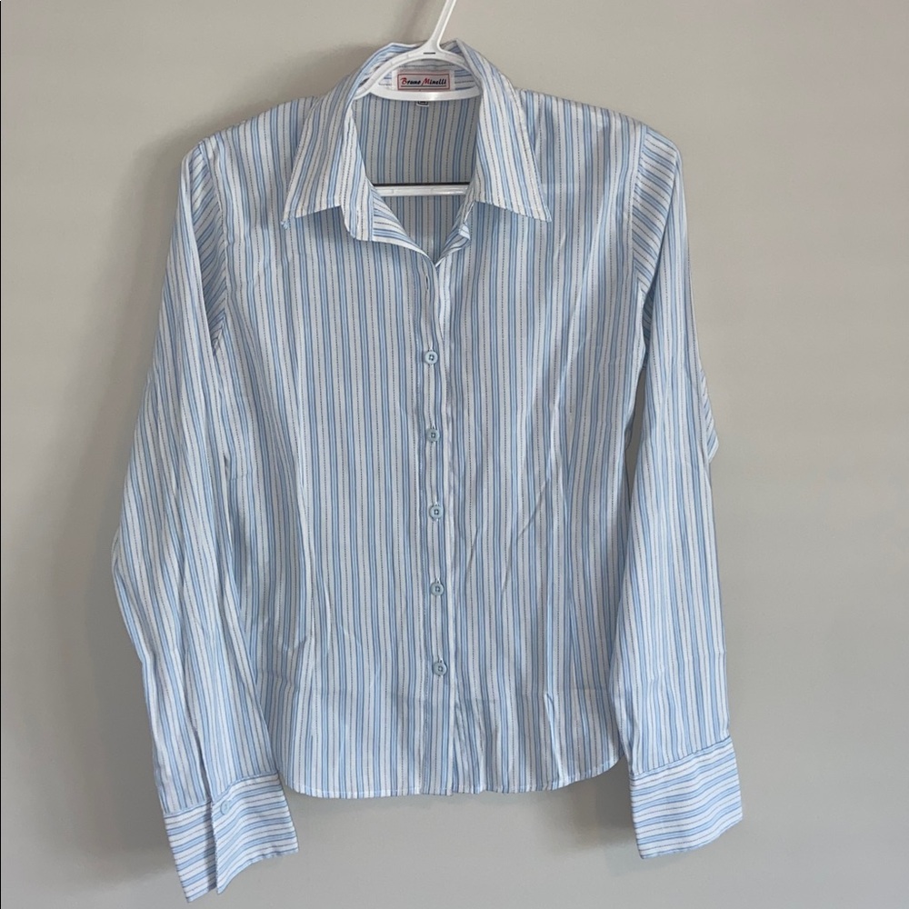 Bruno Minelli striped y2k style button down shirt summer blouse size medium